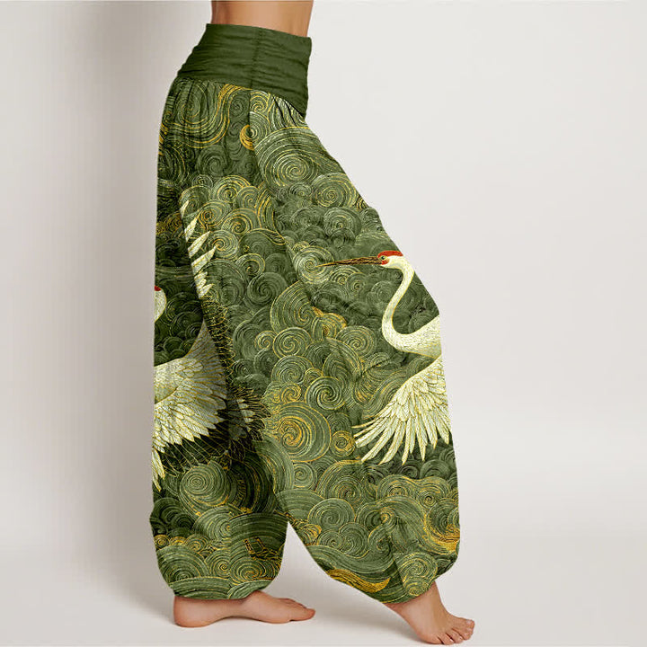 Buddha Stones Pantaloni harem da donna in cotone bianco con motivo a onde e elastico in vita. - image 7