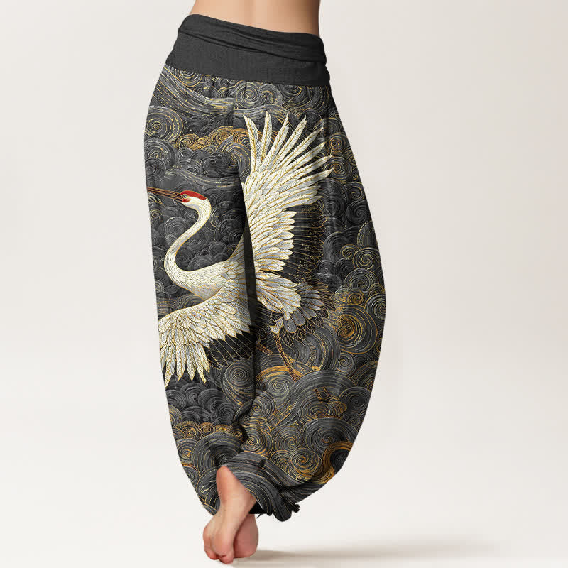 Buddha Stones Pantaloni harem da donna in cotone bianco con motivo a onde e elastico in vita. - image 9