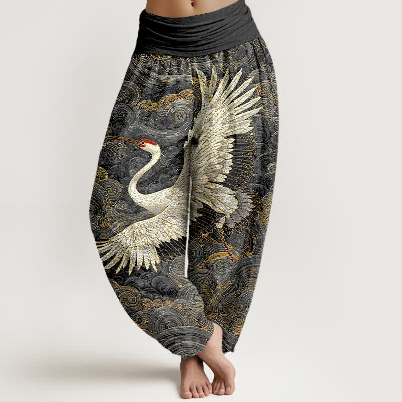 Buddha Stones Pantaloni harem da donna in cotone bianco con motivo a onde e elastico in vita. - Grigio tenue - US16, UK/AU20, EU48 (3XL) - image 8