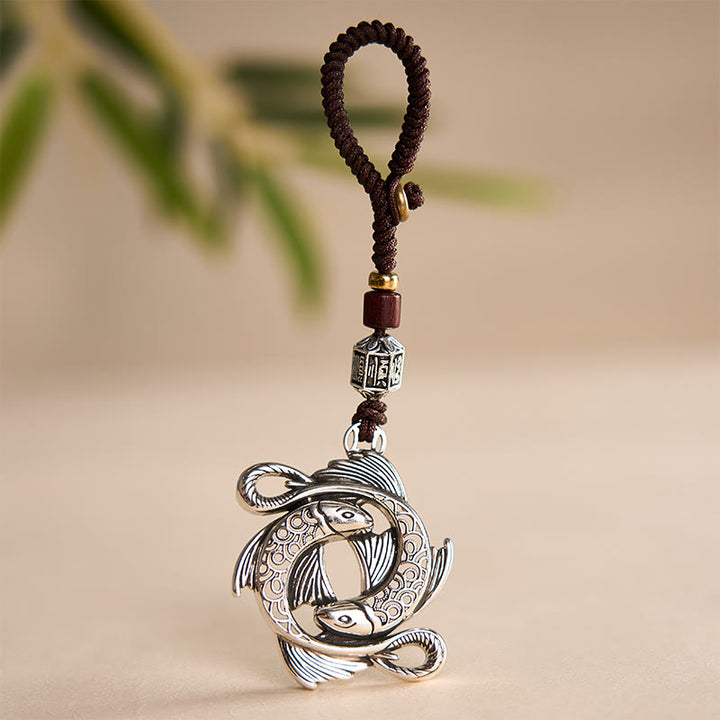 Buddha Stones Portachiavi vintage in rame con doppio ciondolo a forma di carpa koi, simbolo di determinazione. - image 3