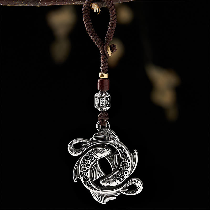 Buddha Stones Portachiavi vintage in rame con doppio ciondolo a forma di carpa koi, simbolo di determinazione. - image 1