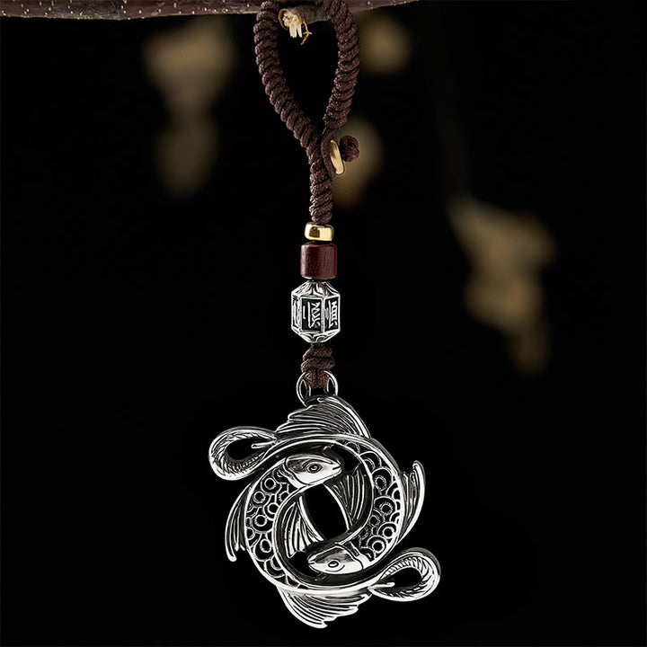 Buddha Stones Portachiavi vintage in rame con doppio ciondolo a forma di carpa koi, simbolo di determinazione. - image 1