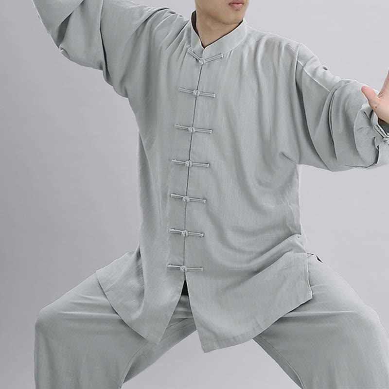 Buddha Stones Meditazione Zen Preghiera Spirituale Tai Chi Qigong Pratica Unisex Ricamo Abbigliamento Set - Maglia a maniche lunghe grigio chiaro - US12, UK/AU16, EU44 (2XL) - image 3