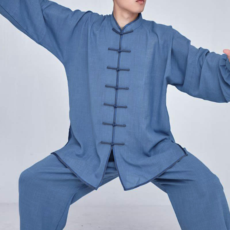 Buddha Stones Meditazione Zen Preghiera Spirituale Tai Chi Qigong Pratica Unisex Ricamo Abbigliamento Set - Maglia a maniche lunghe blu cielo intenso - US14, UK/AU18, EU46 (3XL) - image 15