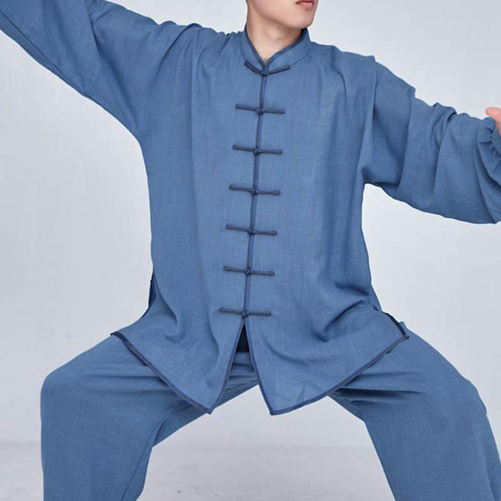 Buddha Stones Meditazione Zen Preghiera Spirituale Tai Chi Qigong Pratica Unisex Ricamo Abbigliamento Set - Maglia a maniche lunghe blu cielo intenso - US14, UK/AU18, EU46 (3XL) - image 15