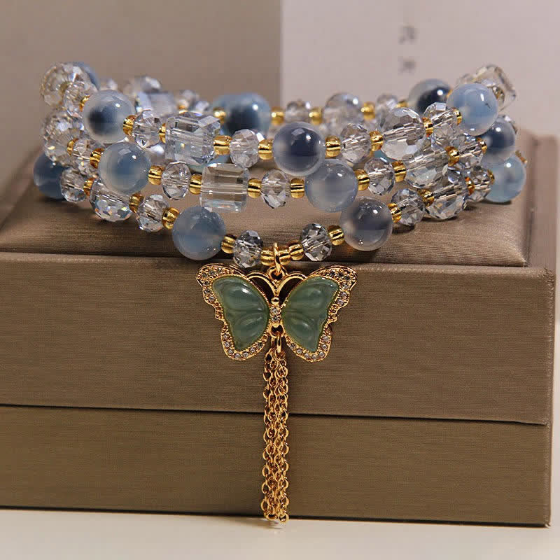 Buddha Stones Bracciale a strati con farfalla in agata Blue Candy e simbolo di fiducia in sé stessi - image 2