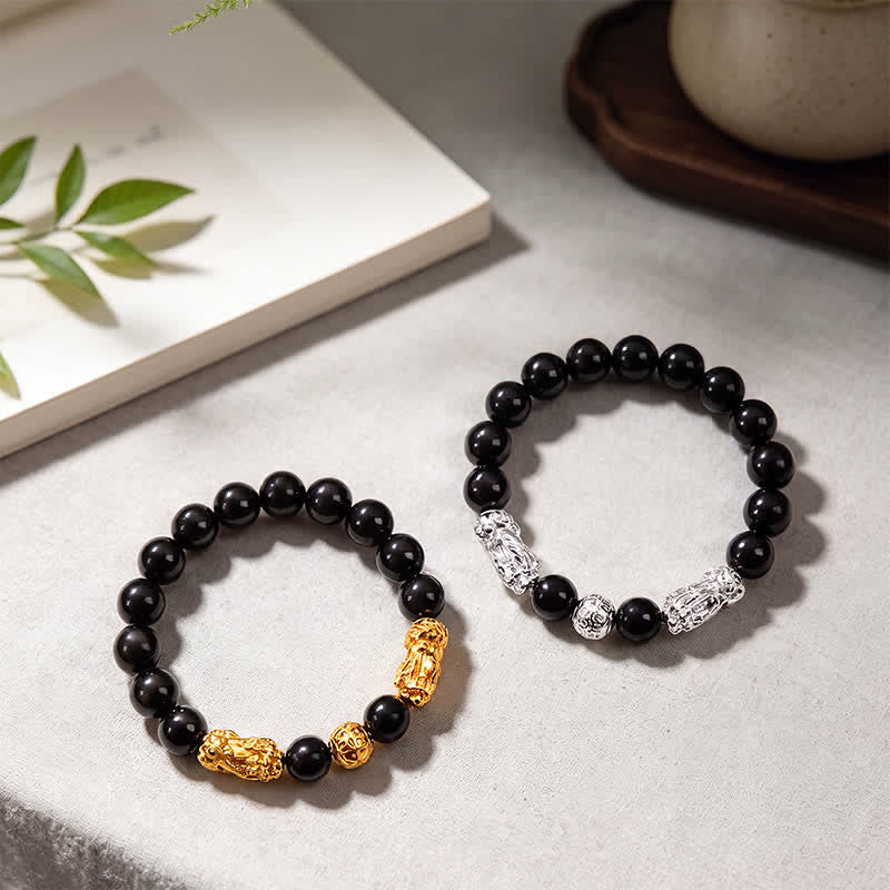 Buddha Stones Bracciale della saggezza Double Pi Xiu Om Mani Padme Hum in rame e ossidiana nera con doppio Pi. - image 15