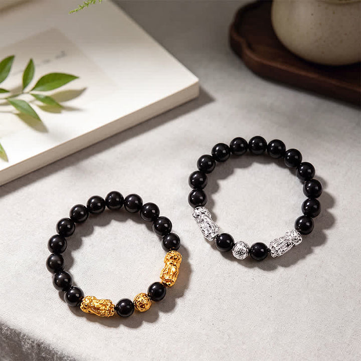 Buddha Stones Bracciale della saggezza Double Pi Xiu Om Mani Padme Hum in rame e ossidiana nera con doppio Pi. - image 15