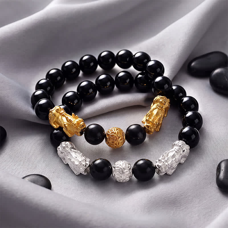Buddha Stones Bracciale della saggezza Double Pi Xiu Om Mani Padme Hum in rame e ossidiana nera con doppio Pi. - image 16