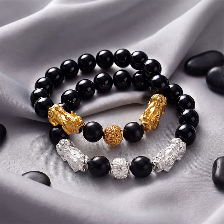 Buddha Stones Bracciale della saggezza Double Pi Xiu Om Mani Padme Hum in rame e ossidiana nera con doppio Pi. - image 16