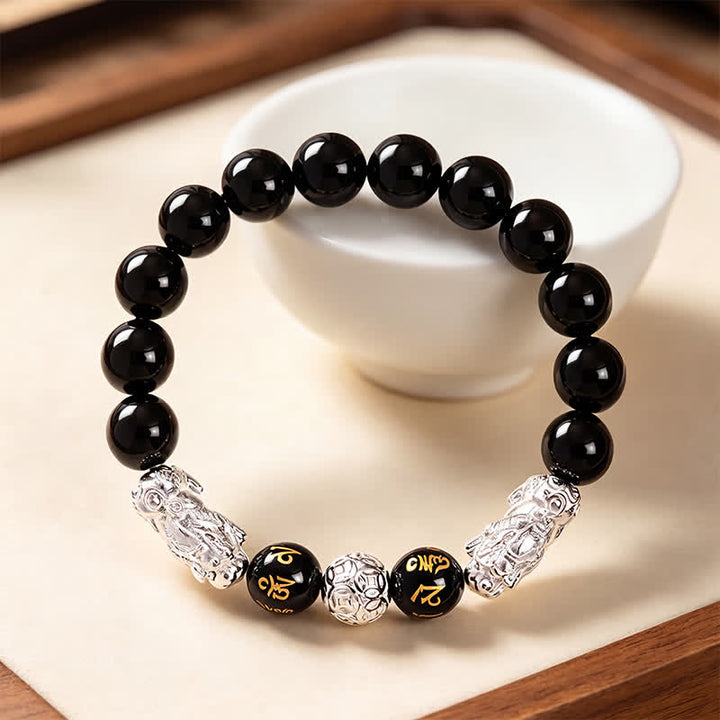 Buddha Stones Bracciale della saggezza Double Pi Xiu Om Mani Padme Hum in rame e ossidiana nera con doppio Pi. - image 11