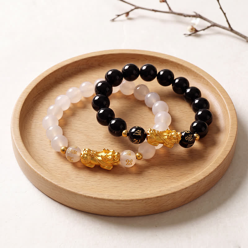 Buddha Stones Bracciale della saggezza Double Pi Xiu Om Mani Padme Hum in rame e ossidiana nera con doppio Pi. - image 14