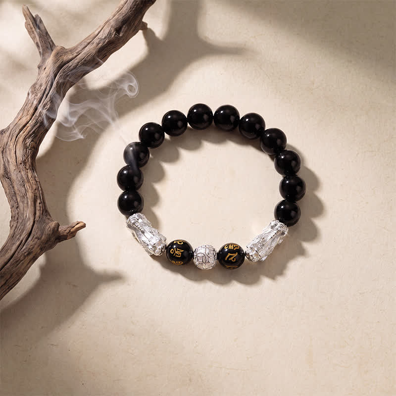 Buddha Stones Bracciale della saggezza Double Pi Xiu Om Mani Padme Hum in rame e ossidiana nera con doppio Pi. - image 10