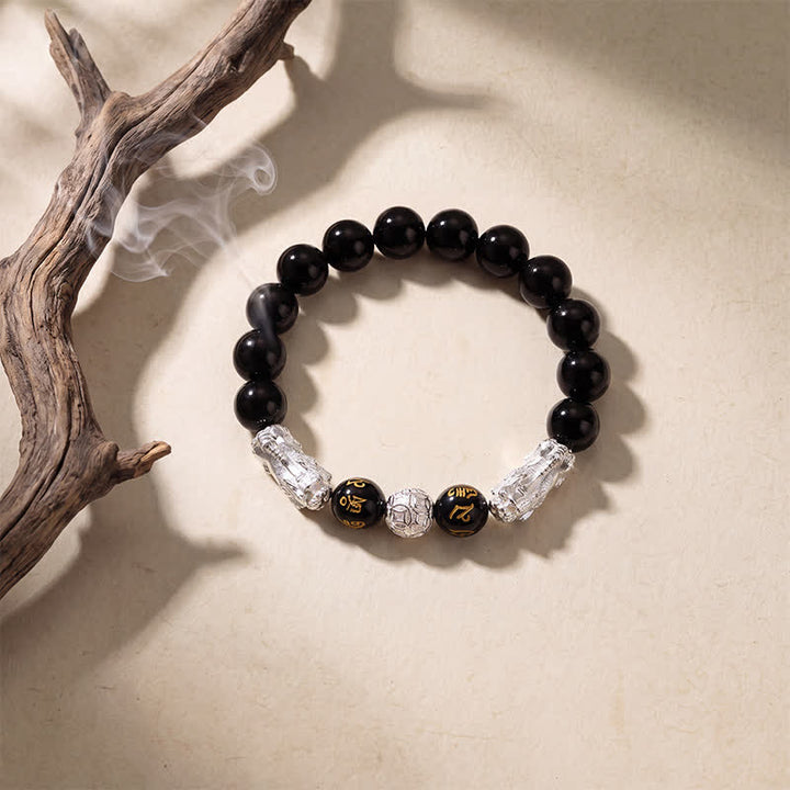 Buddha Stones Bracciale della saggezza Double Pi Xiu Om Mani Padme Hum in rame e ossidiana nera con doppio Pi. - image 10