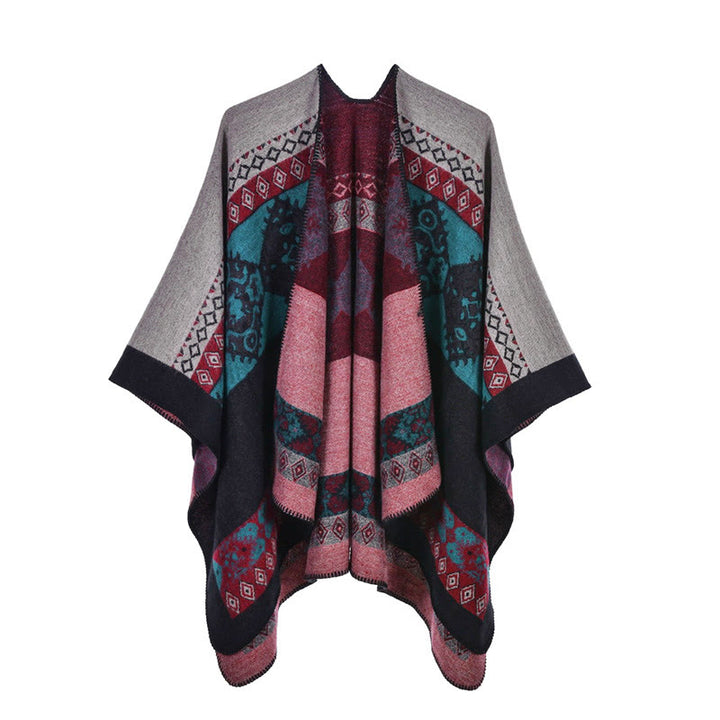 Scialle tibetano con motivo a diamante Buddha Stones, caldo mantello invernale - Rosa Nero - image 17