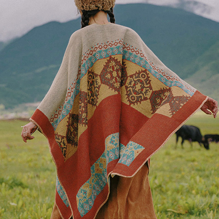 Scialle tibetano con motivo a diamante Buddha Stones, caldo mantello invernale - image 3