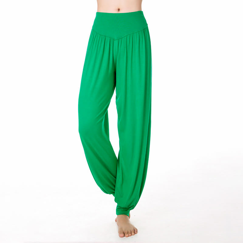 Pantaloni harem da yoga e danza in modal, tinta unita, Buddha Stones - Verde primavera medio - US12, UK/AU16, EU44 (3XL) - image 24