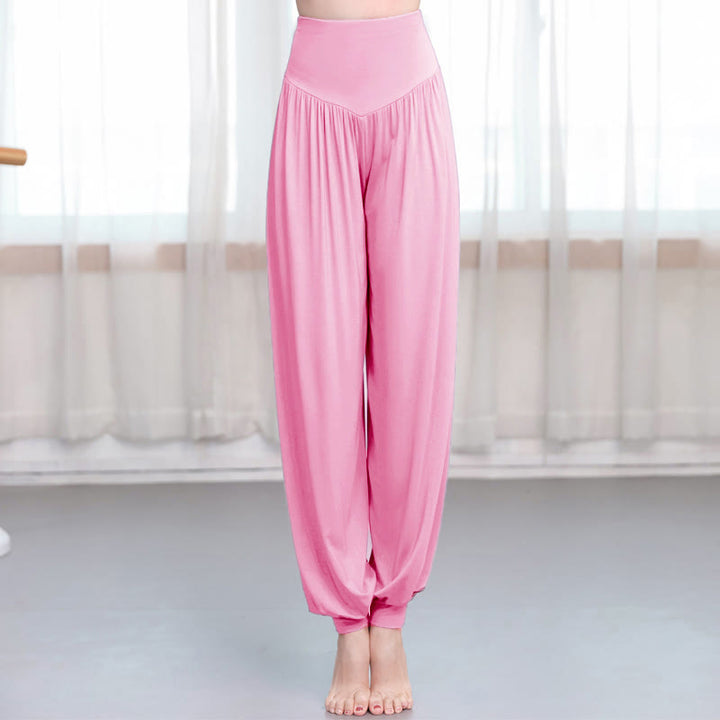 Pantaloni harem da yoga e danza in modal, tinta unita, Buddha Stones - Rosa chiaro - US12, UK/AU16, EU44 (3XL) - image 9