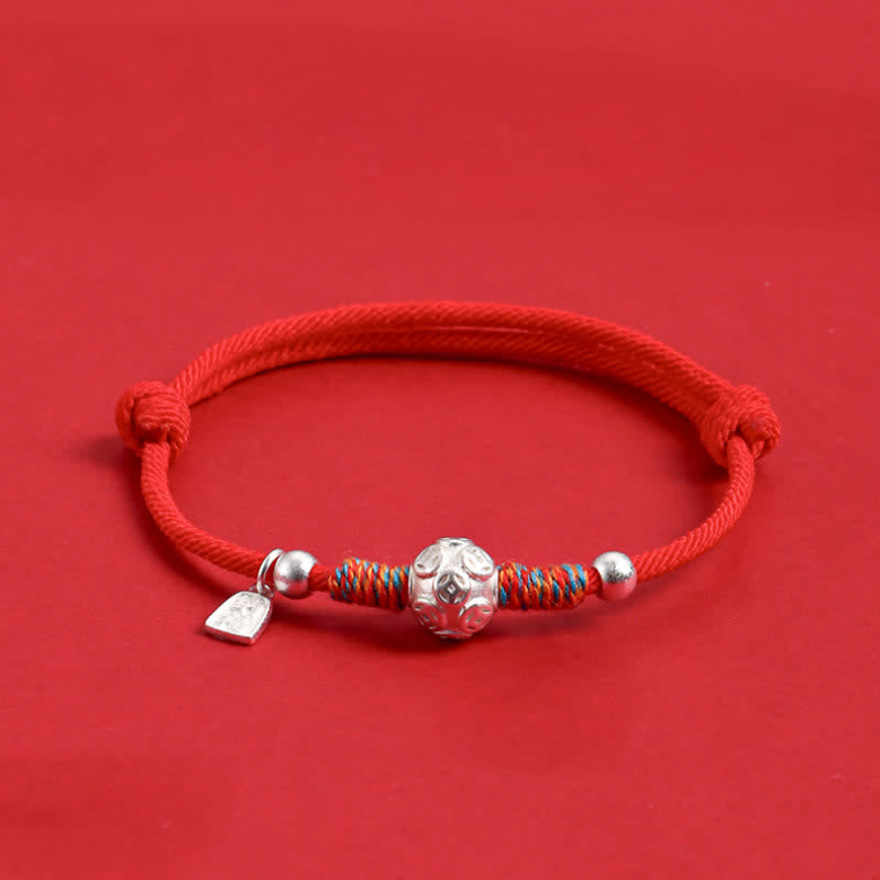 Buddha Stones Bracciale in argento sterling 999 con cordino rosso, intrecciato a mano, protezione. - Cordoncino rosso con moneta cinese argentata - image 9