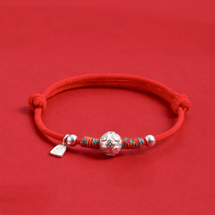Buddha Stones Bracciale in argento sterling 999 con cordino rosso, intrecciato a mano, protezione. - Cordoncino rosso con moneta cinese argentata - image 9