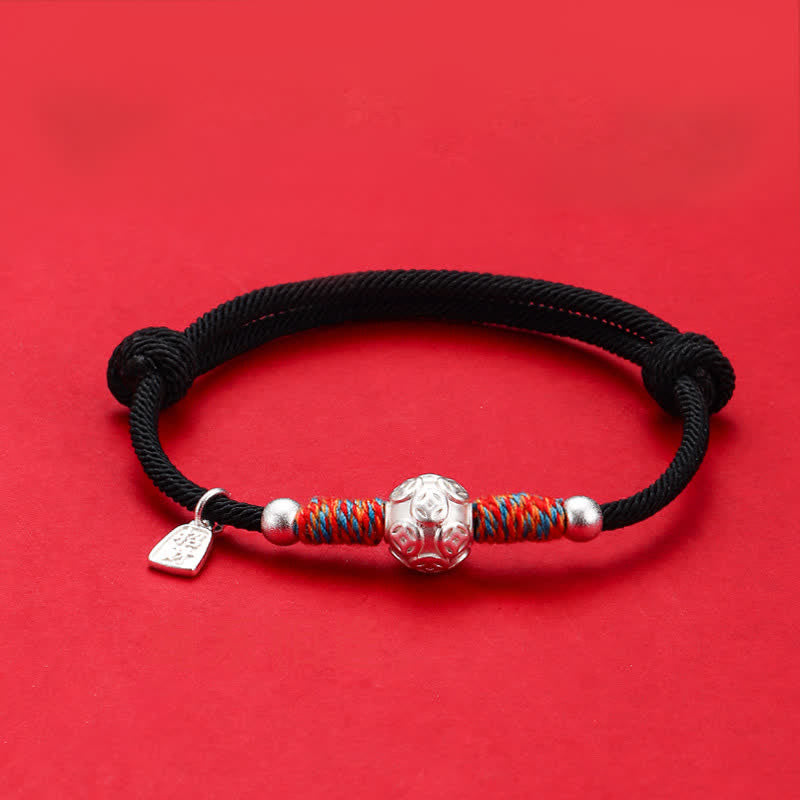 Buddha Stones Bracciale in argento sterling 999 con cordino rosso, intrecciato a mano, protezione. - Moneta cinese argentata con cordino nero - image 20