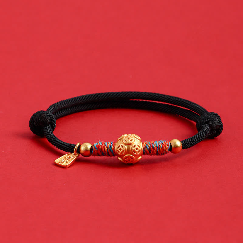 Buddha Stones Bracciale in argento sterling 999 con cordino rosso, intrecciato a mano, protezione. - Moneta cinese dorata Cordoncino nero - image 16