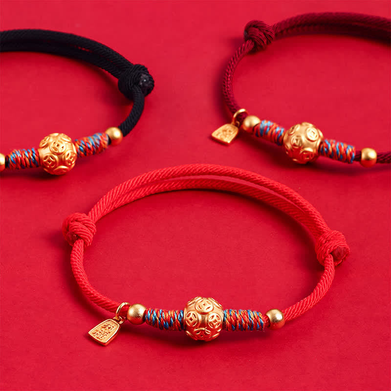 Buddha Stones Bracciale in argento sterling 999 con cordino rosso, intrecciato a mano, protezione. - image 0