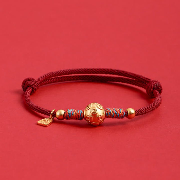 Buddha Stones Bracciale in argento sterling 999 con cordino rosso, intrecciato a mano, protezione. - Moneta cinese dorata Cordoncino rosso scuro - image 12