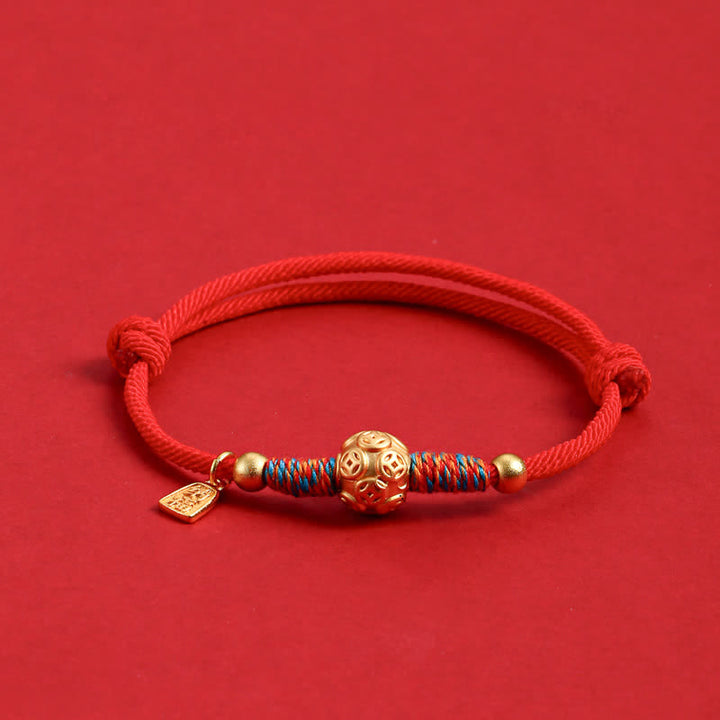 Buddha Stones Bracciale in argento sterling 999 con cordino rosso, intrecciato a mano, protezione. - Moneta d'oro cinese, cordino rosso - image 1