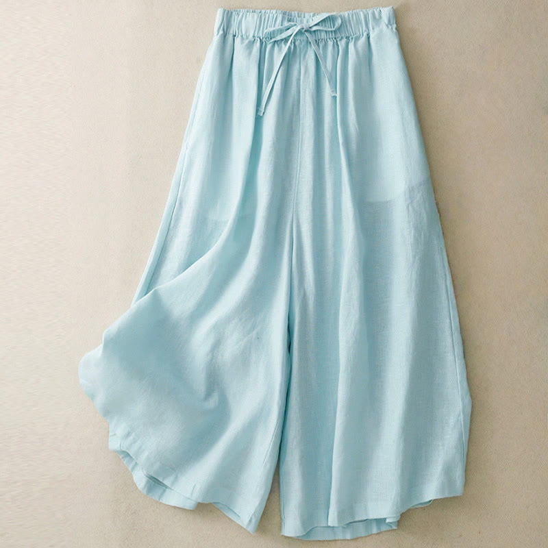 Pantaloni capri da donna estivi con elastico in vita e gamba larga, modello cropped, con tasche, Buddha Stones. - Turchese pallido - US14, UK/AU18, EU46 (3XL) - image 0