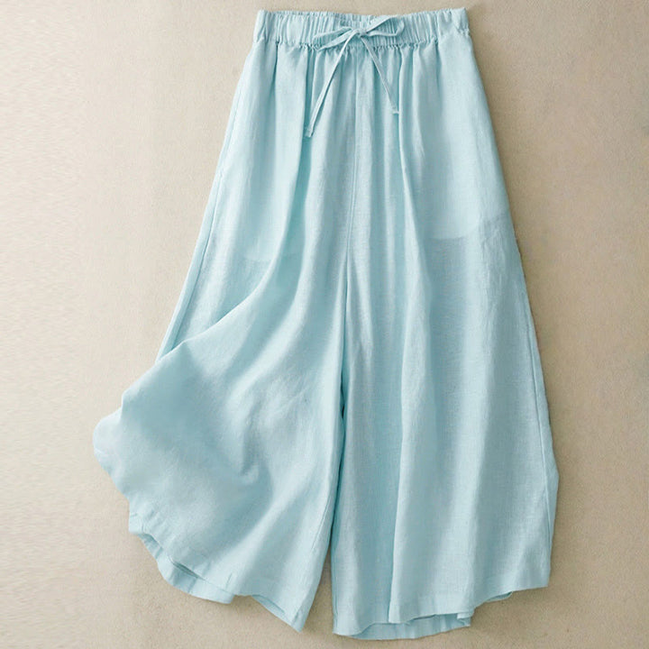 Pantaloni capri da donna estivi con elastico in vita e gamba larga, modello cropped, con tasche, Buddha Stones. - Turchese pallido - US14, UK/AU18, EU46 (3XL) - image 0