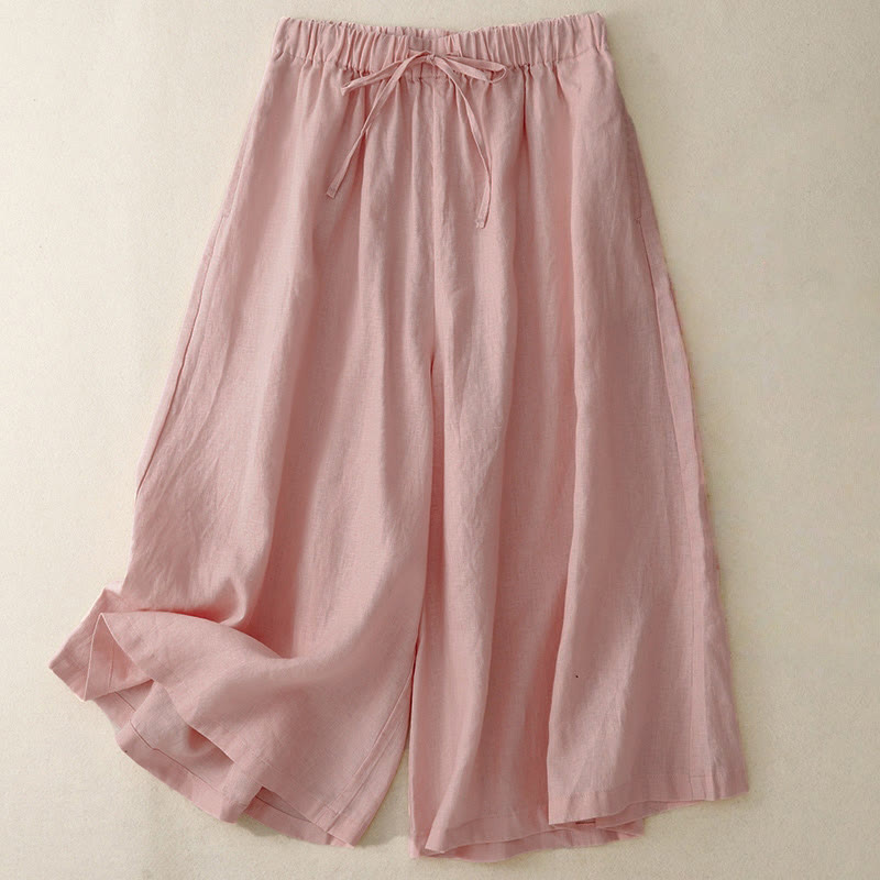 Pantaloni capri da donna estivi con elastico in vita e gamba larga, modello cropped, con tasche, Buddha Stones. - Rosa chiaro - US14, UK/AU18, EU46 (3XL) - image 6