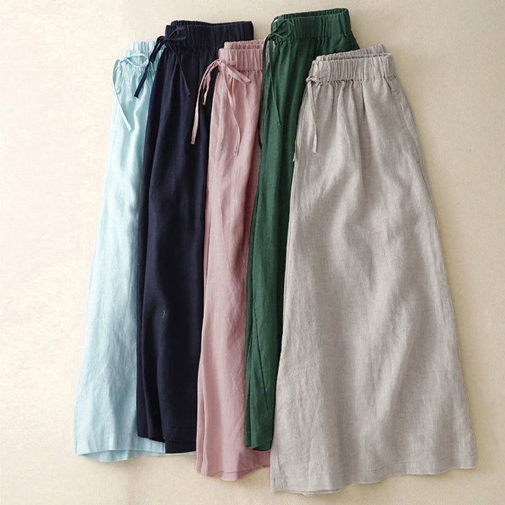 Pantaloni capri da donna estivi con elastico in vita e gamba larga, modello cropped, con tasche, Buddha Stones. - image 1