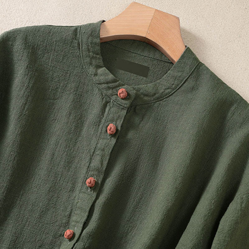 Camicia da donna a maniche lunghe con bottoni e scollo rotondo, con stampa Buddha Stones tasche. - image 2
