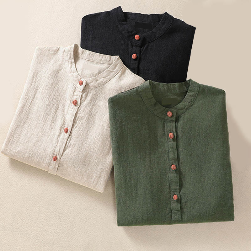 Camicia da donna a maniche lunghe con bottoni e scollo rotondo, con stampa Buddha Stones tasche. - image 27
