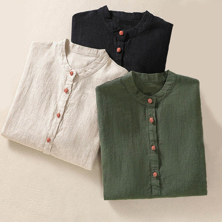 Camicia da donna a maniche lunghe con bottoni e scollo rotondo, con stampa Buddha Stones tasche. - image 27