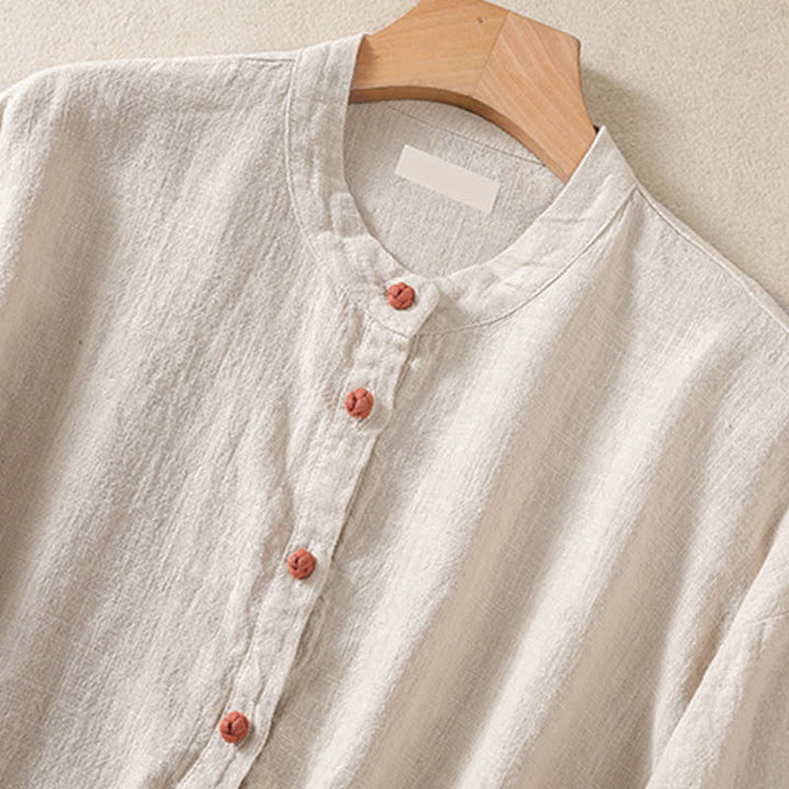Camicia da donna a maniche lunghe con bottoni e scollo rotondo, con stampa Buddha Stones tasche. - image 18