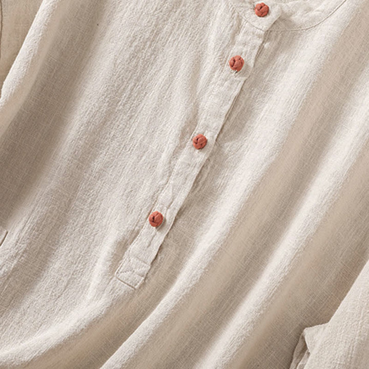Camicia da donna a maniche lunghe con bottoni e scollo rotondo, con stampa Buddha Stones tasche. - image 20