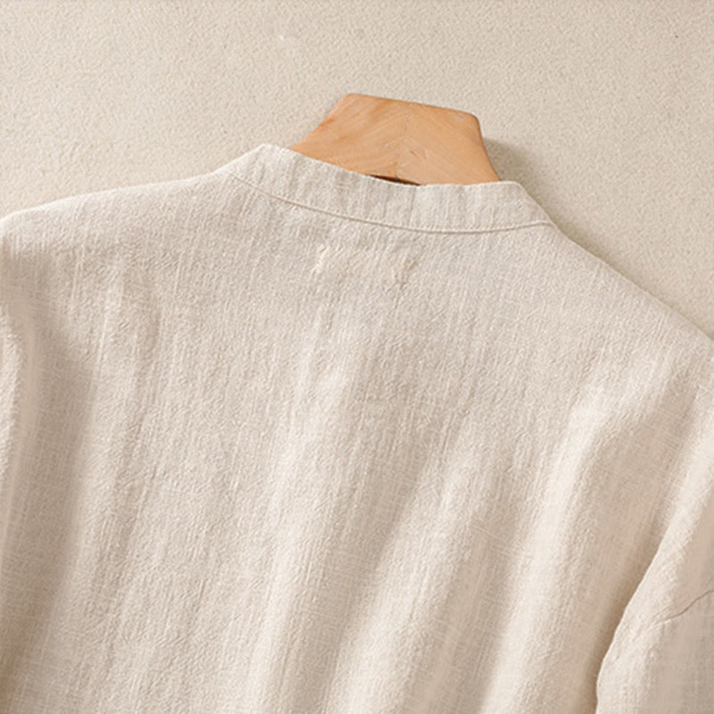 Camicia da donna a maniche lunghe con bottoni e scollo rotondo, con stampa Buddha Stones tasche. - image 19