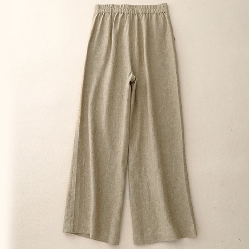 Pantaloni da donna casual a gamba larga con elastico in vita e tasche, con stampa Buddha Stones. - image 6