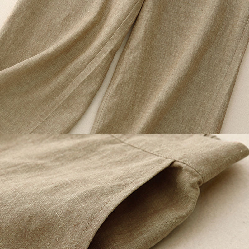 Pantaloni da donna casual a gamba larga con elastico in vita e tasche, con stampa Buddha Stones. - image 10