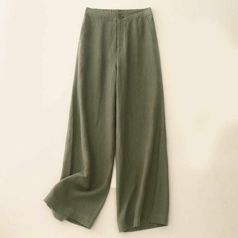 Pantaloni da donna casual a gamba larga con elastico in vita e tasche, con stampa Buddha Stones. - Oliva - US8-10, UK/AU12-14, EU40-42 (2XL) - image 1
