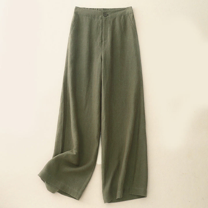 Pantaloni da donna casual a gamba larga con elastico in vita e tasche, con stampa Buddha Stones. - Oliva - US8-10, UK/AU12-14, EU40-42 (2XL) - image 1
