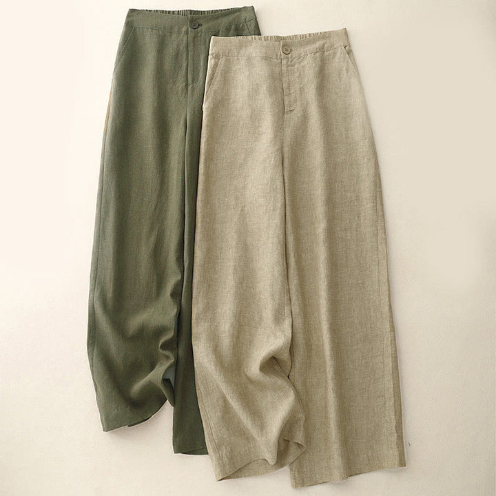 Pantaloni da donna casual a gamba larga con elastico in vita e tasche, con stampa Buddha Stones. - image 0