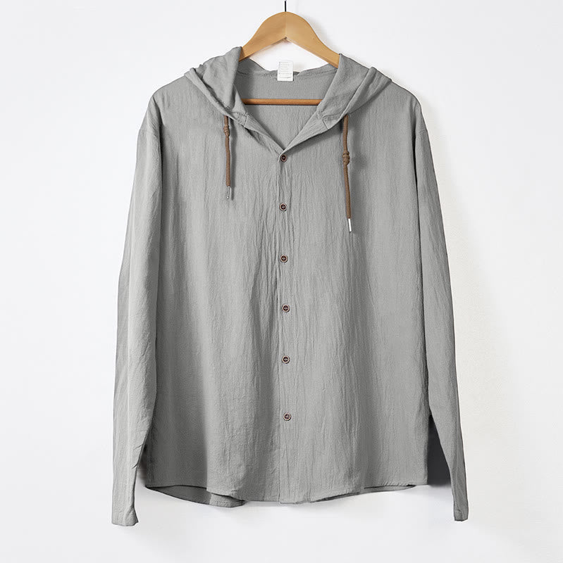 Camicia da uomo a maniche lunghe con cappuccio, coulisse e bottoni, tinta unita, con stampa Buddha Stones. - Grigio scuro - US/UK/AU44，EU54 (3XL) - image 10