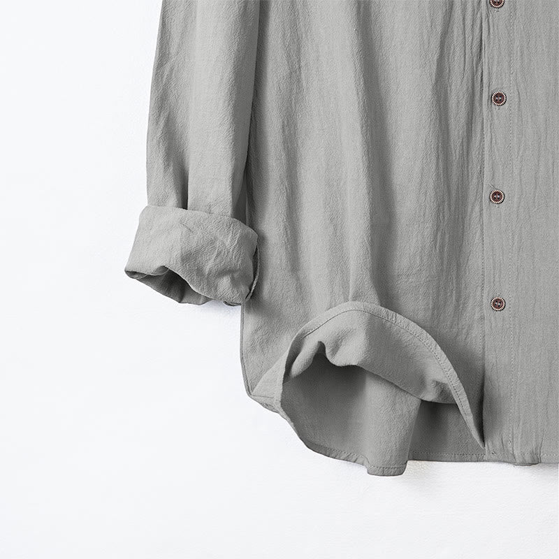 Camicia da uomo a maniche lunghe con cappuccio, coulisse e bottoni, tinta unita, con stampa Buddha Stones. - image 11