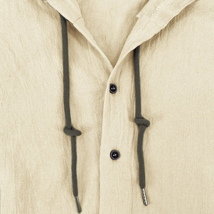 Camicia da uomo a maniche lunghe con cappuccio, coulisse e bottoni, tinta unita, con stampa Buddha Stones. - image 15