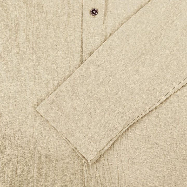 Camicia da uomo a maniche lunghe con cappuccio, coulisse e bottoni, tinta unita, con stampa Buddha Stones. - image 16