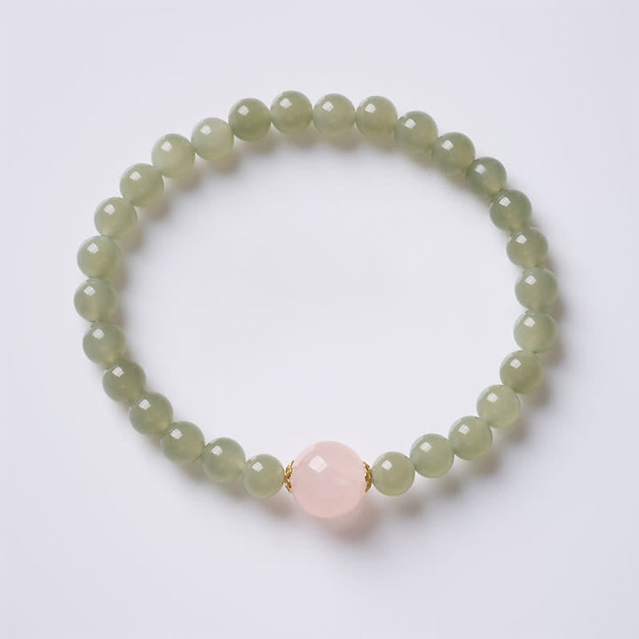 Buddha Stones Bracciale in giada e quarzo rosa Harmony, nuovo stile cinese - Giada e quarzo rosa (circonferenza del polso: 14-15 cm) - image 0