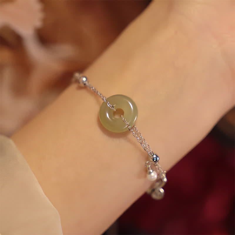 Buddha Stones Bracciale portafortuna con fibbia della pace in giada Hetian e argento sterling 925 - image 2